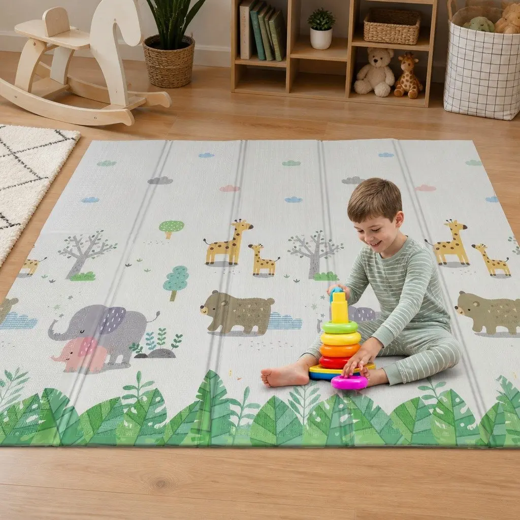 Kids Play Mat Baby Crawling Pad Double-Sided Foam Activity Tummy Time Folding