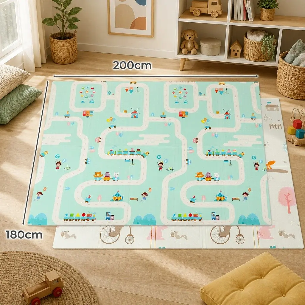 Kids Play Mat Double-Sided Foam Crawling Pad 180cm x 200cm Multi-coloured