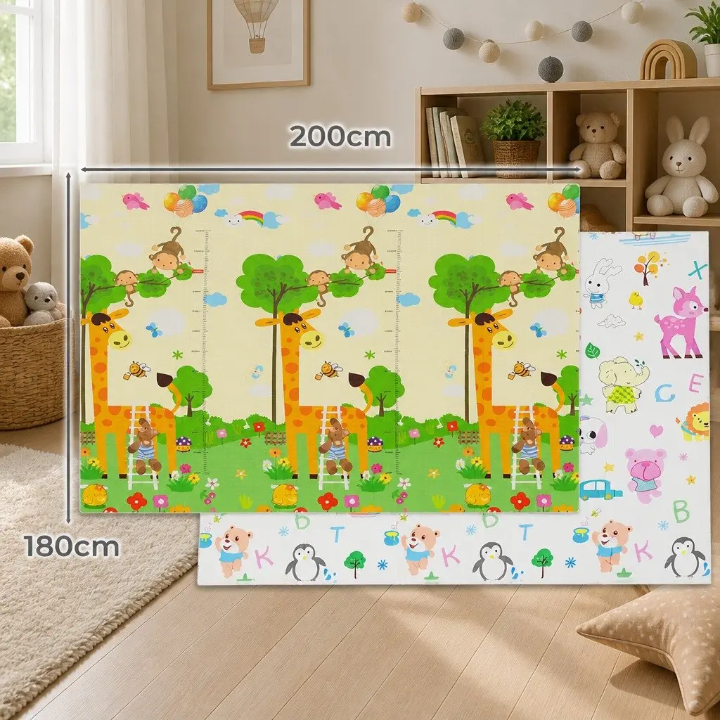 Kids Play Mat Foam Crawling Pad Double-Sided Activity Tummy Time 180cm x 200cm Multi-Coloured