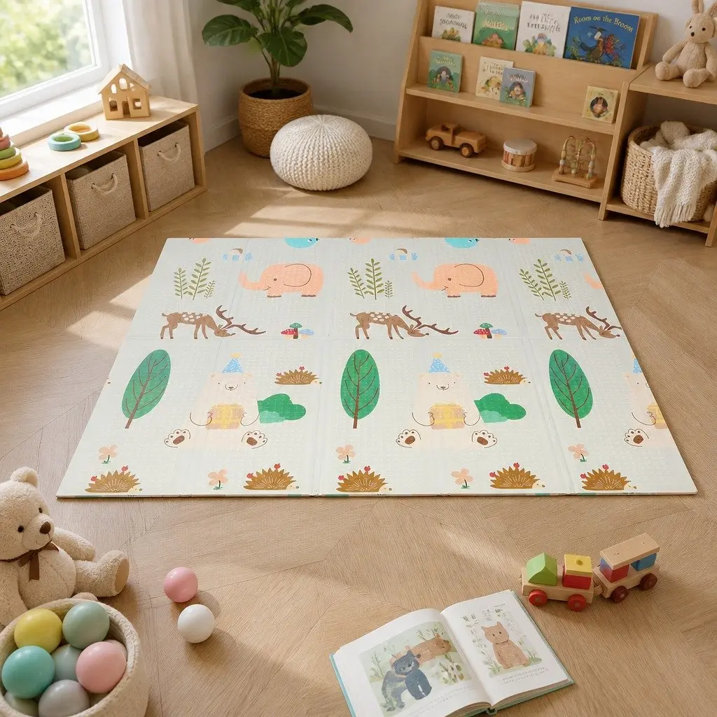 Kids Play Mat Foam Double-Sided Foldable Activity Tummy Time 180cm x 200cm Multi-coloured