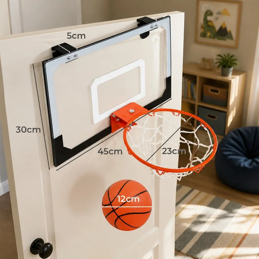 Mini Basketball Hoop Indoor Kids Game Over Door Portable 45cm White Black