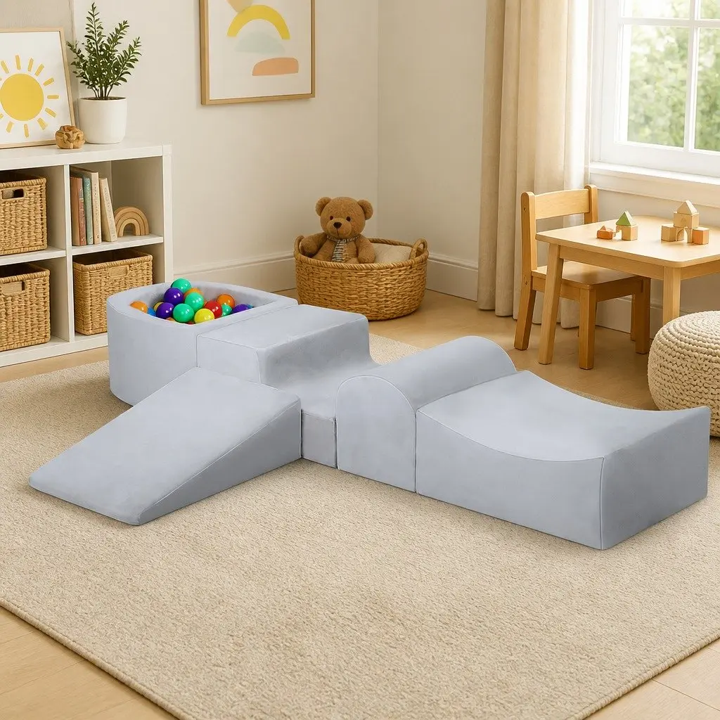 Foam Play Set Ball Pit Kids Indoor Playground Soft Climb Activity Blocks Grey