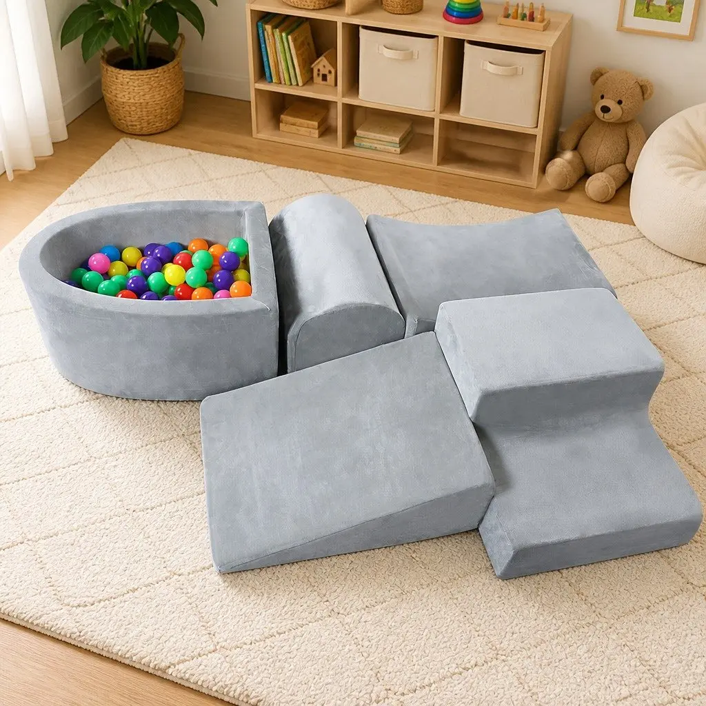 Foam Play Set Ball Pit Kids Indoor Playground Soft Climb Activity Blocks Grey