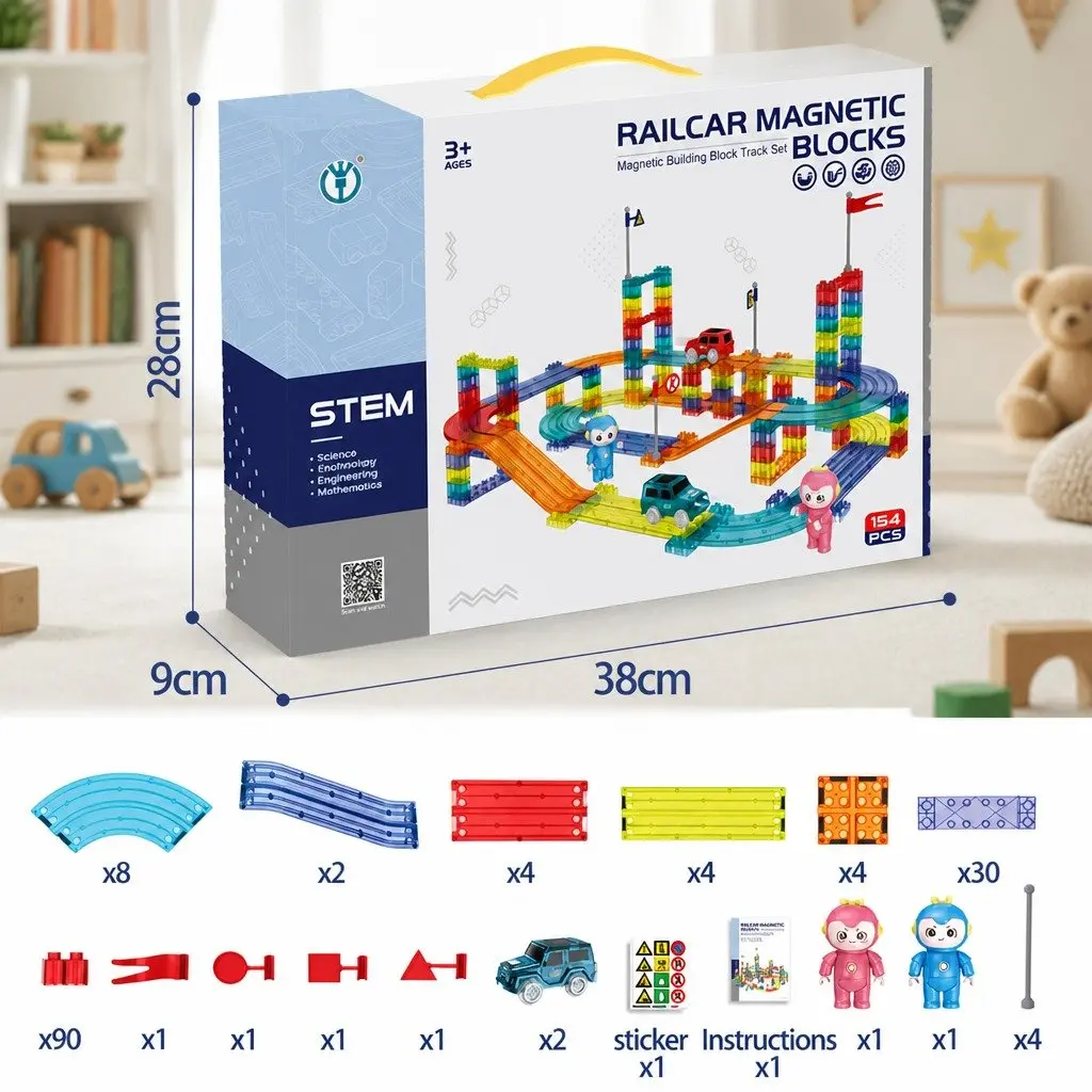 Magnetic Building Blocks Set Educational Dinosaur Theme 154 Pieces Multi-colour