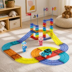 Dinosaur-Themed Magnetic Tiles - Safe Building Blocks Set