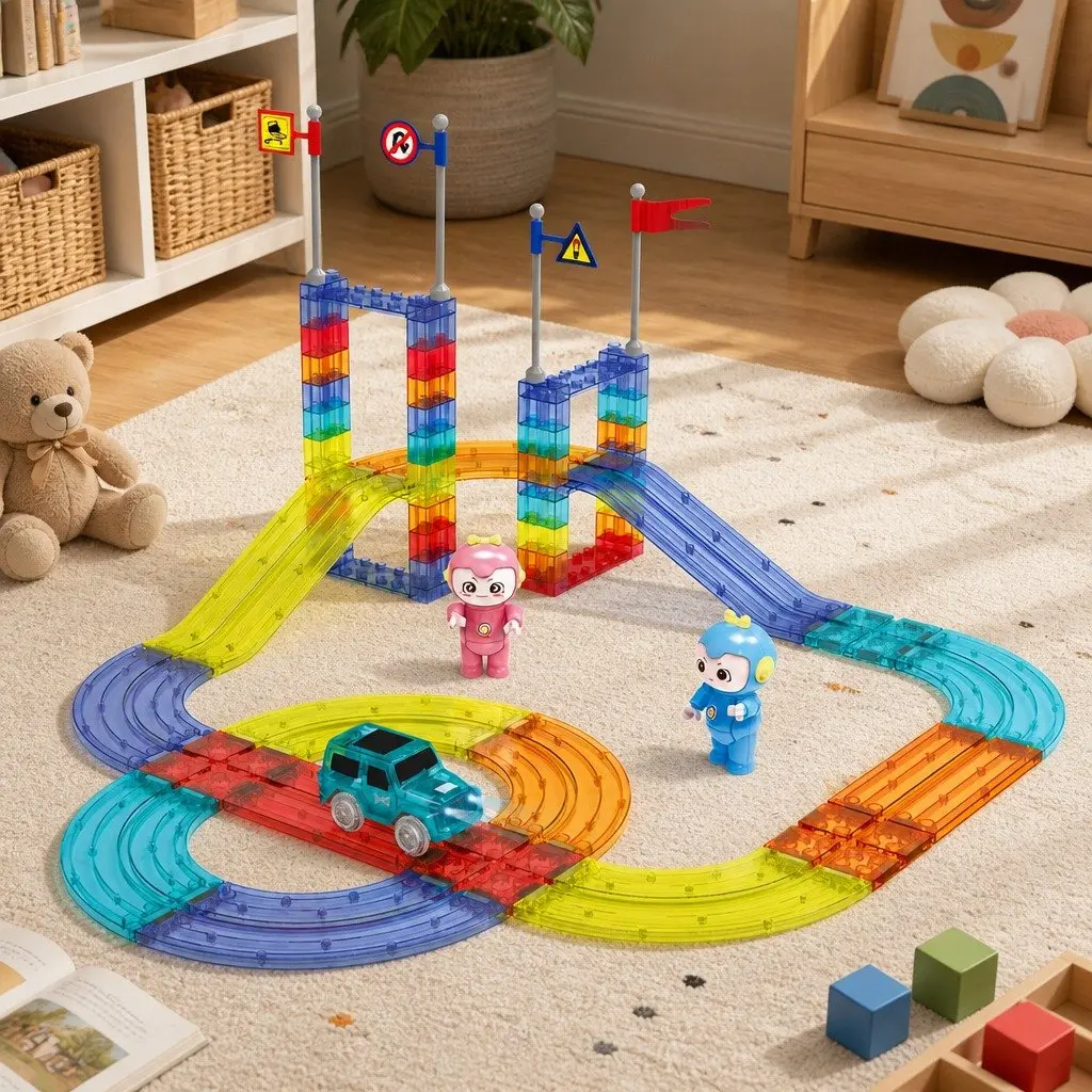Kids Magnetic Tiles Building Blocks Set 63pcs Dinosaur Themed Educational Toy