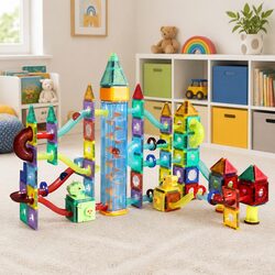 Kids Magnetic Tiles Blocks Dinosaur Theme Building Set 186 Pieces Toys