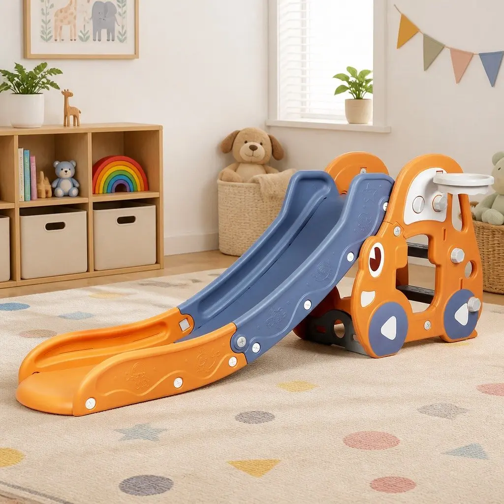 Kids 3-in-1 Slide Climber Basketball Hoop Play Center Indoor Playground Toddler
