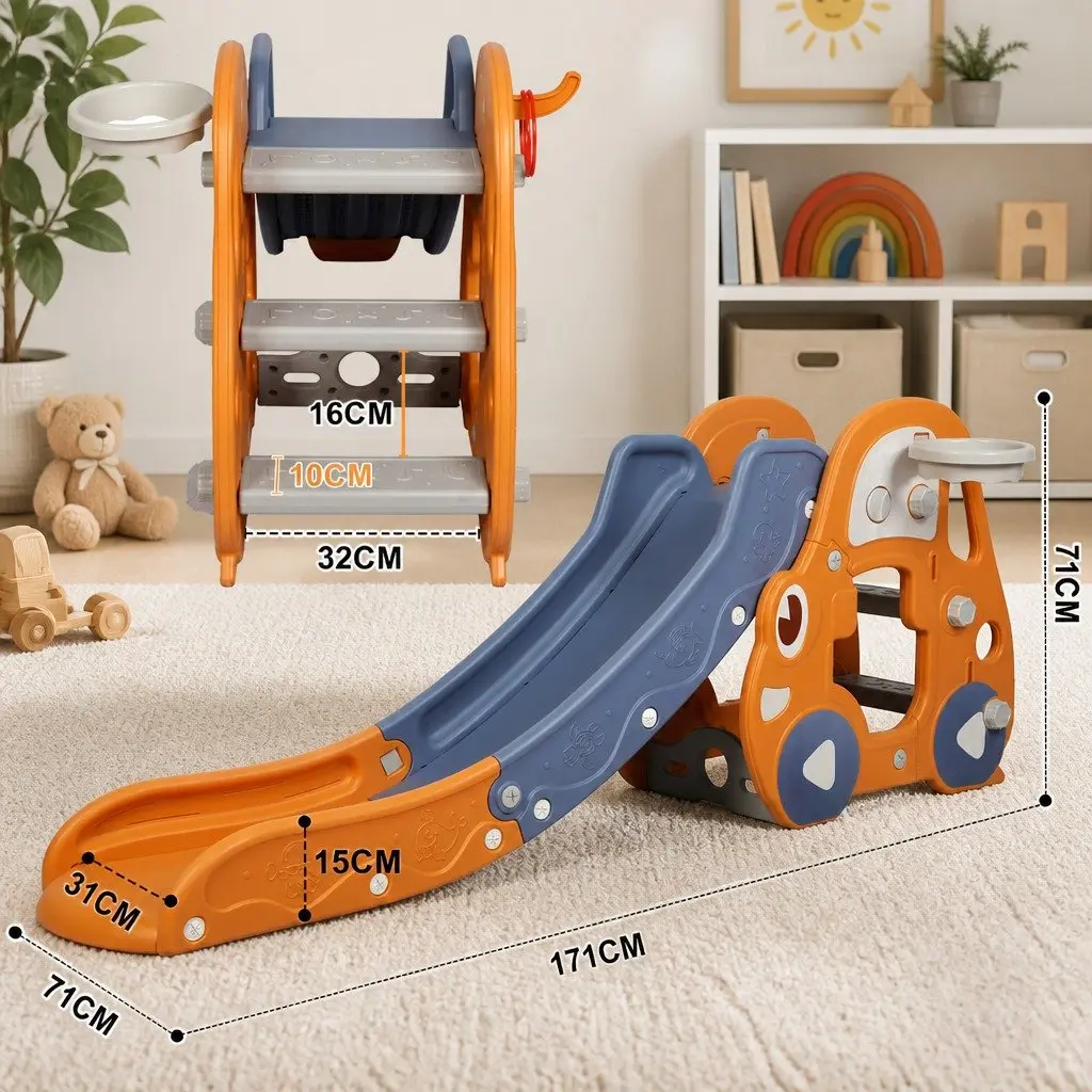 Kids 3-in-1 Slide Climber Basketball Hoop Play Center Indoor Playground Toddler