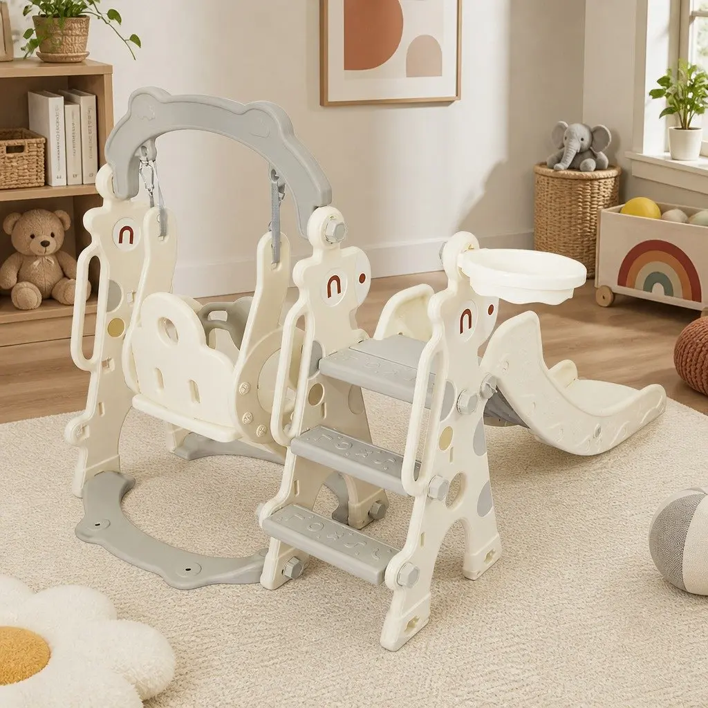 Kids 4-in-1 Slide Swing Set Basketball Hoop Climber Indoor Outdoor Play Centre