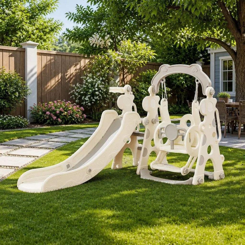 Kids 4-in-1 Slide Swing Set Basketball Hoop Climber Indoor Outdoor Play Centre