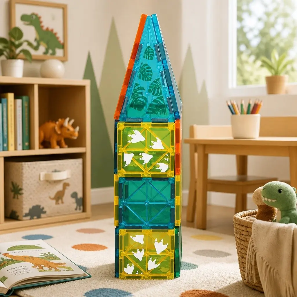Kids Magnetic Tiles Blocks Dinosaur Themed Building Blocks Educational Play Toys