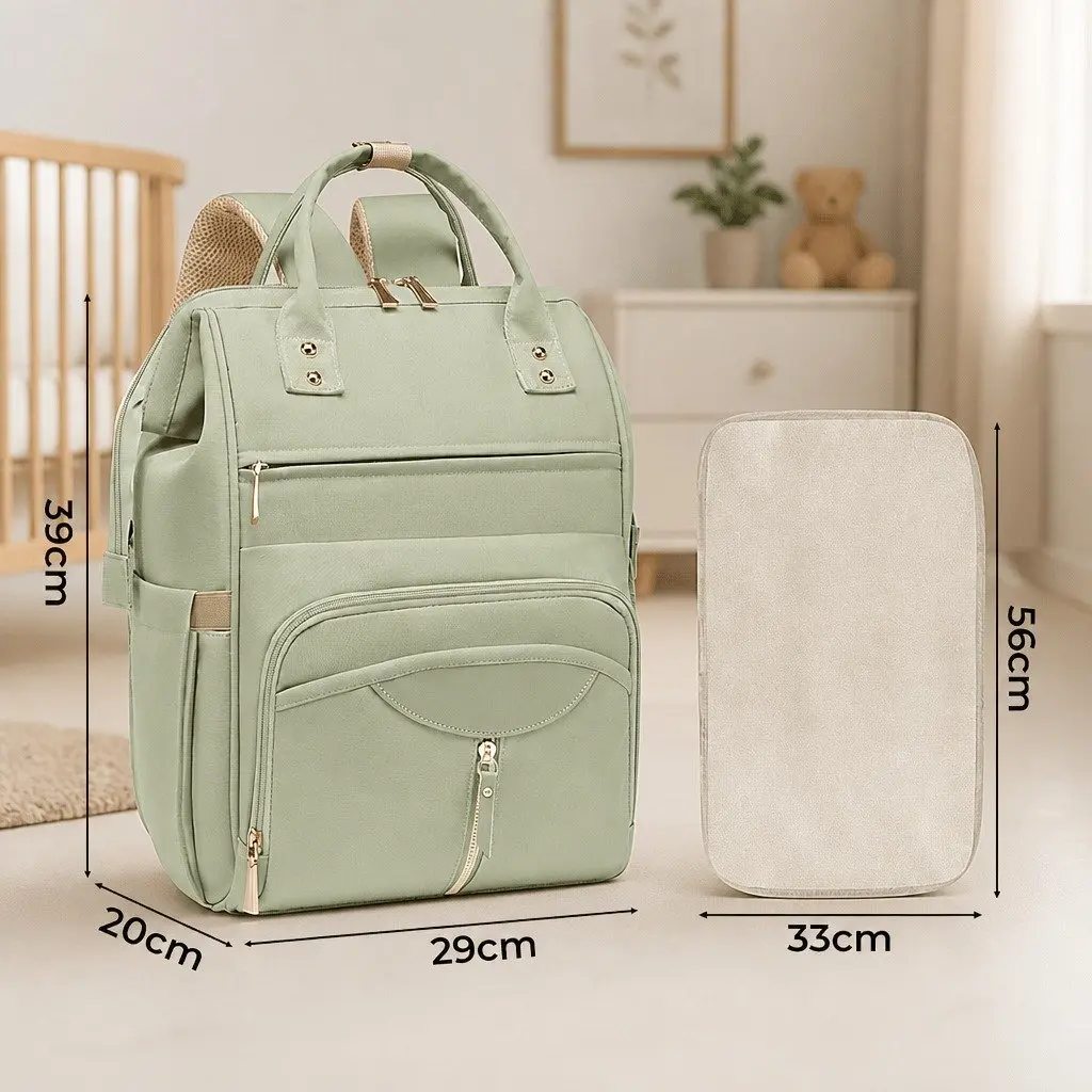 Mummy Backpack Diaper Bag Baby Travel Organizer 28cm W x 18cm D x 40cm H Green
