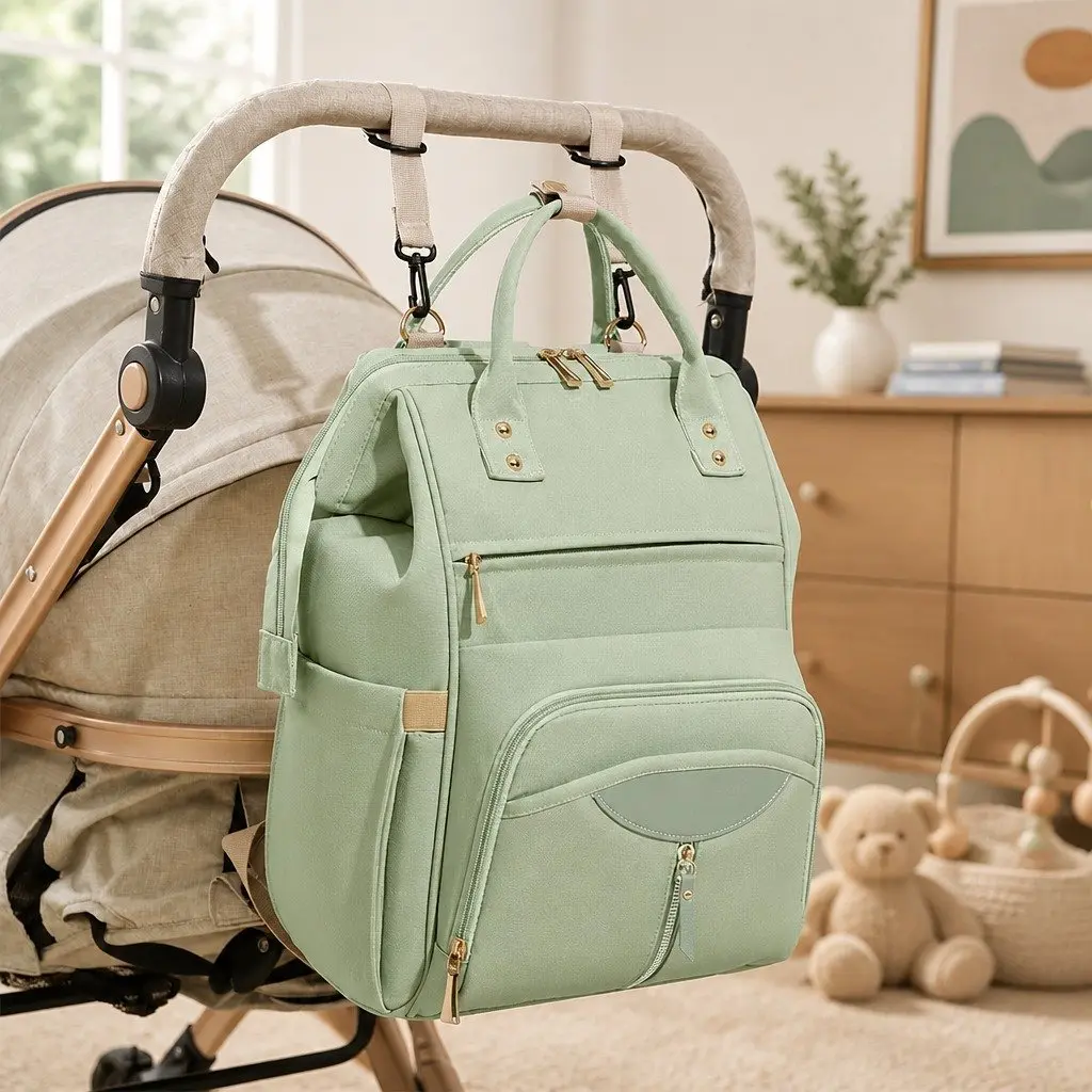 Mummy Backpack Diaper Bag Baby Travel Organizer 28cm W x 18cm D x 40cm H Green