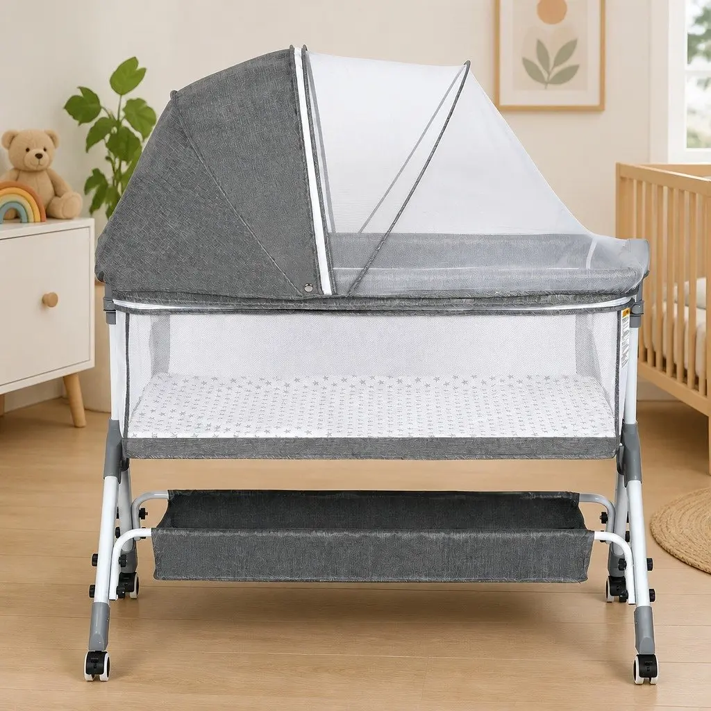 Baby Bassinet Cot Bed Newborn Co-Sleeper Bedside Adjustable Portable with Wheels