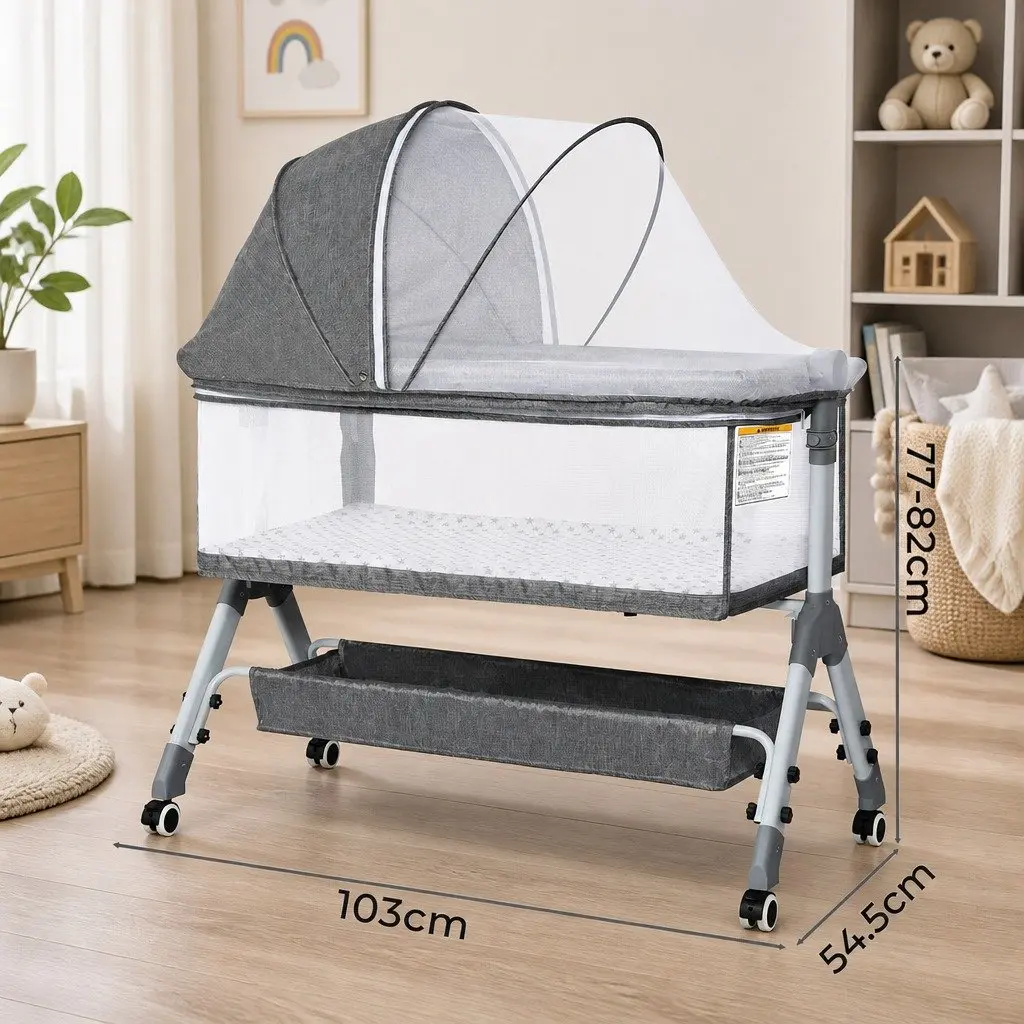 Baby Bassinet Cot Bed Newborn Co-Sleeper Bedside Adjustable Portable with Wheels