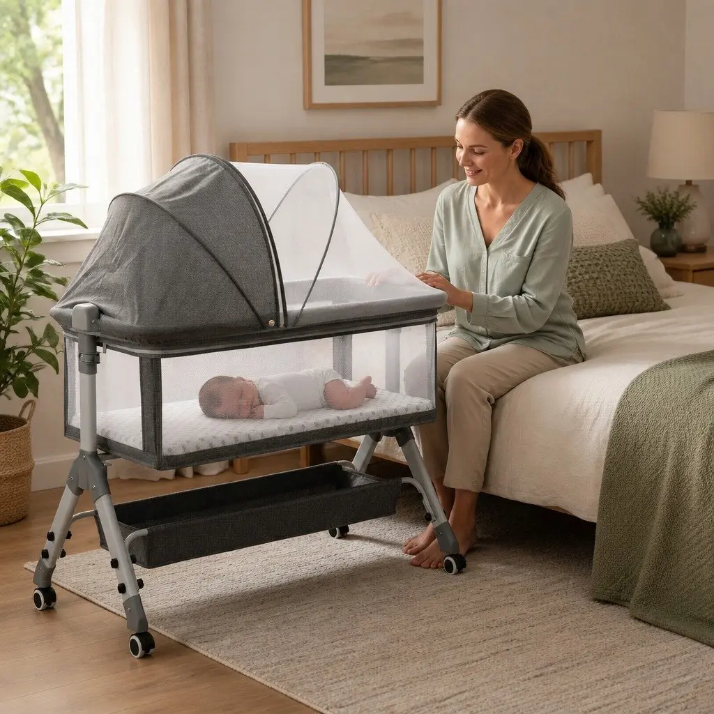 Baby Bassinet Cot Bed Newborn Co-Sleeper Bedside Adjustable Portable with Wheels