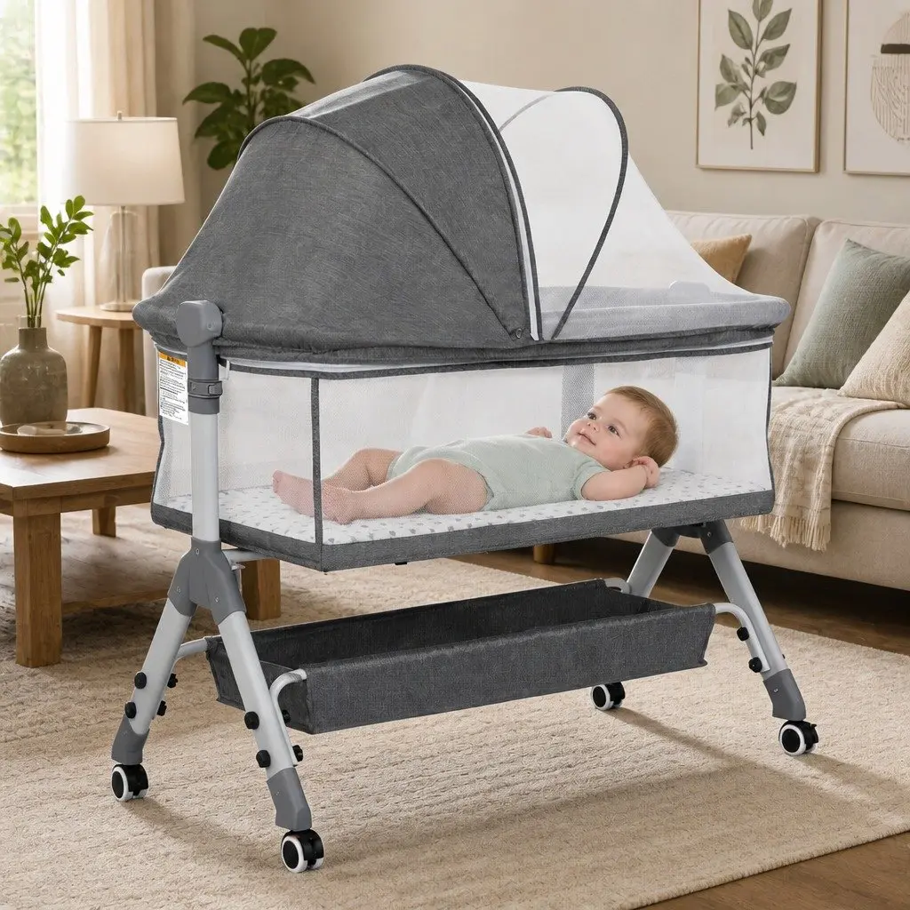 Baby Bassinet Cot Bed Newborn Co-Sleeper Bedside Adjustable Portable with Wheels