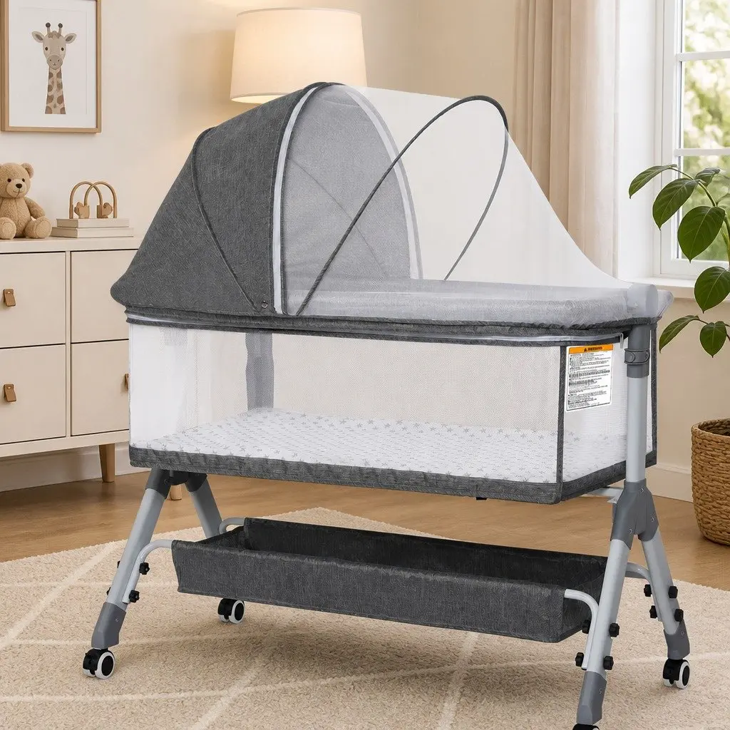 Baby Bassinet Cot Bed Newborn Co-Sleeper Bedside Adjustable Portable with Wheels