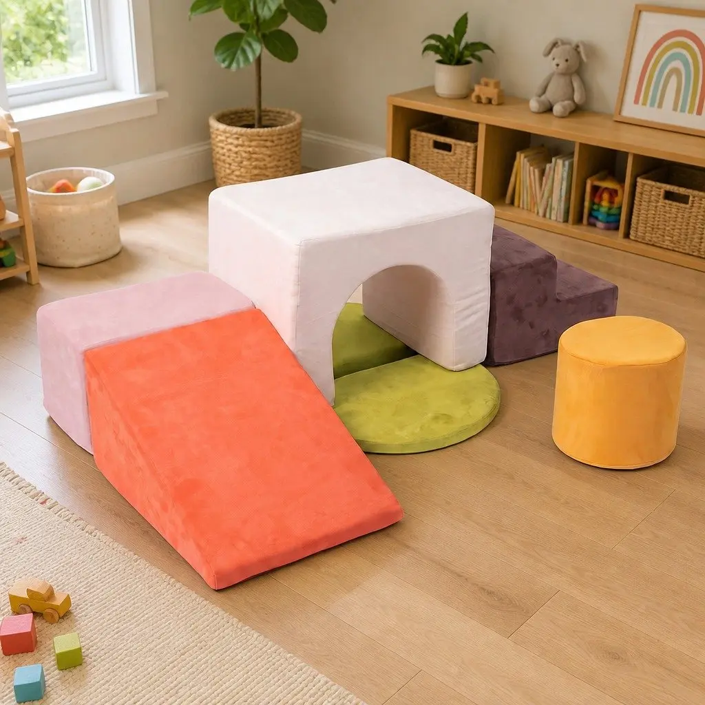 Kids Climbing Foam Blocks Playset Indoor Soft Couch Crawl Toys 7 Piece Multi-colour