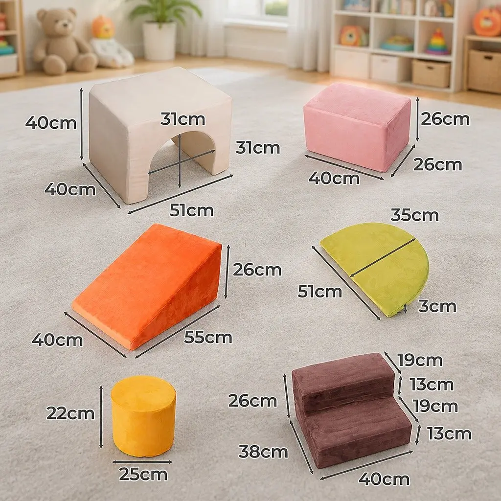 Kids Climbing Foam Blocks Playset Indoor Soft Couch Crawl Toys 7 Piece Multi-colour