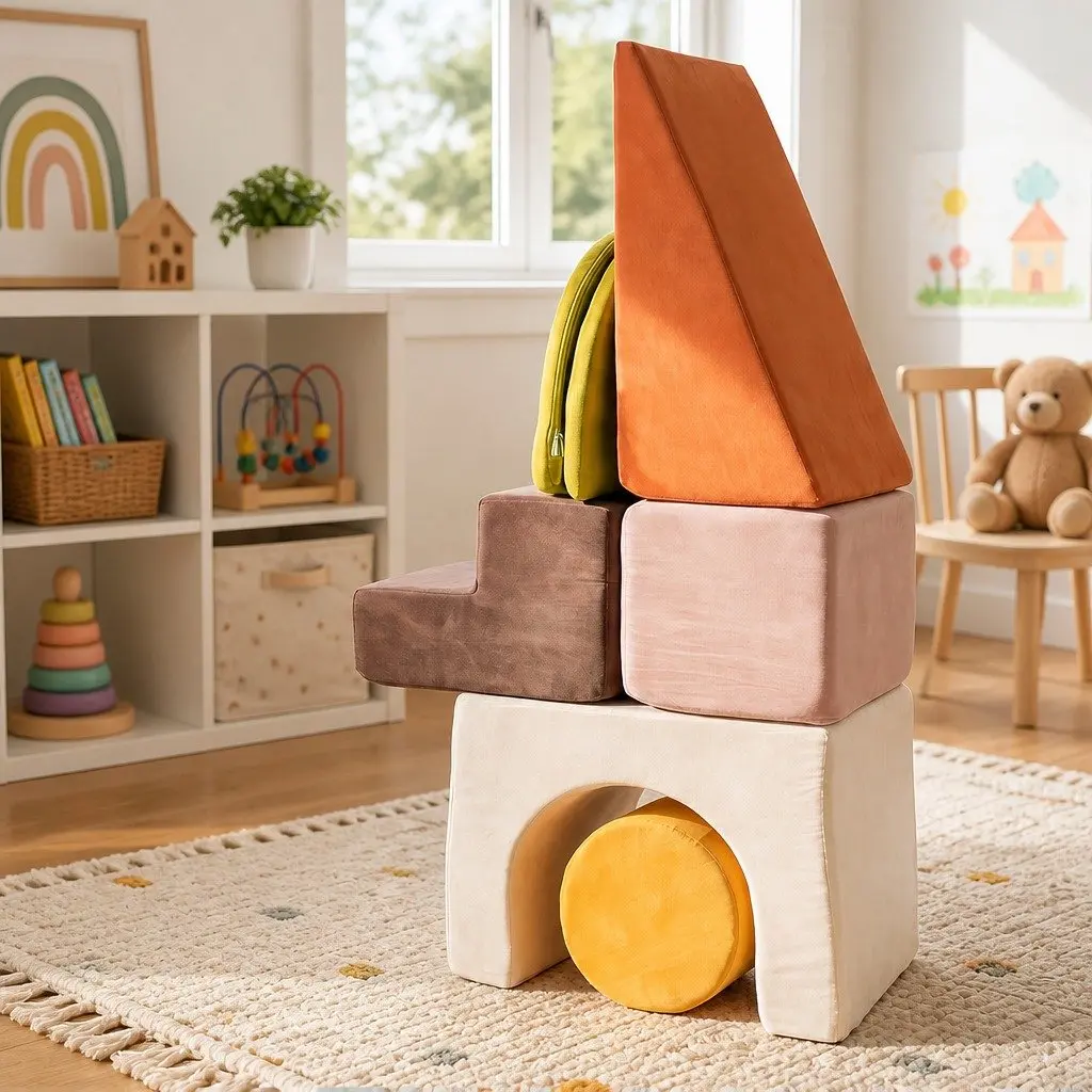 Kids Climbing Foam Blocks Playset Indoor Soft Couch Crawl Toys 7 Piece Multi-colour