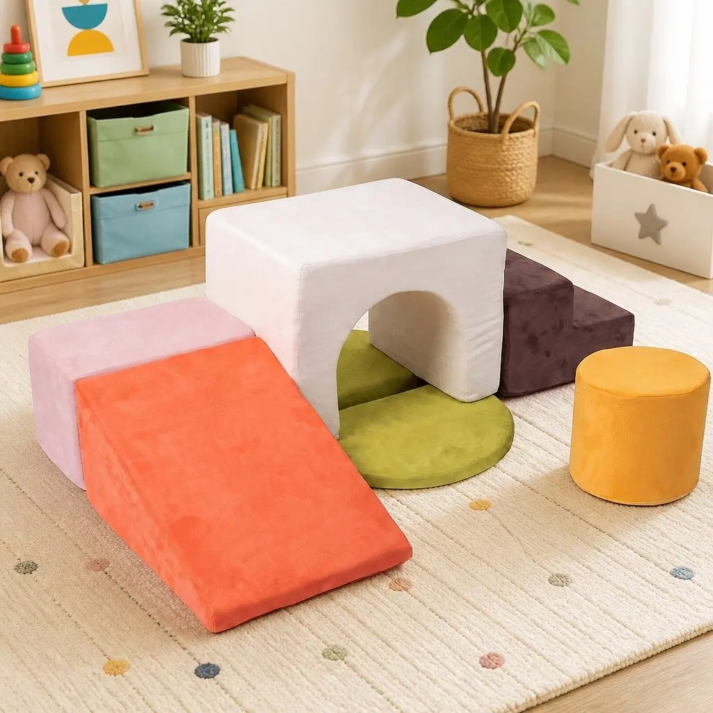Kids Climbing Foam Blocks Playset Indoor Soft Couch Crawl Toys 7 Piece Multi-colour