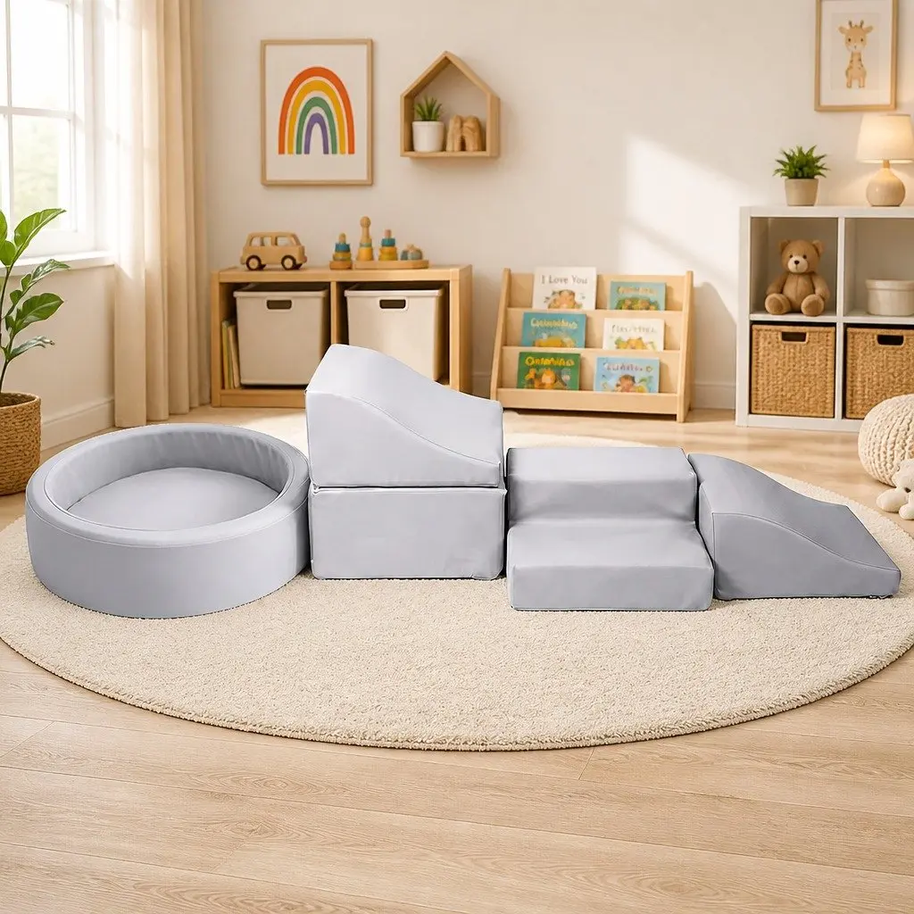Foam Climbing Playset for Kids Indoor Fun Grey 7 Pieces Soft Play Encourages Balance Coordination and Imaginative Play