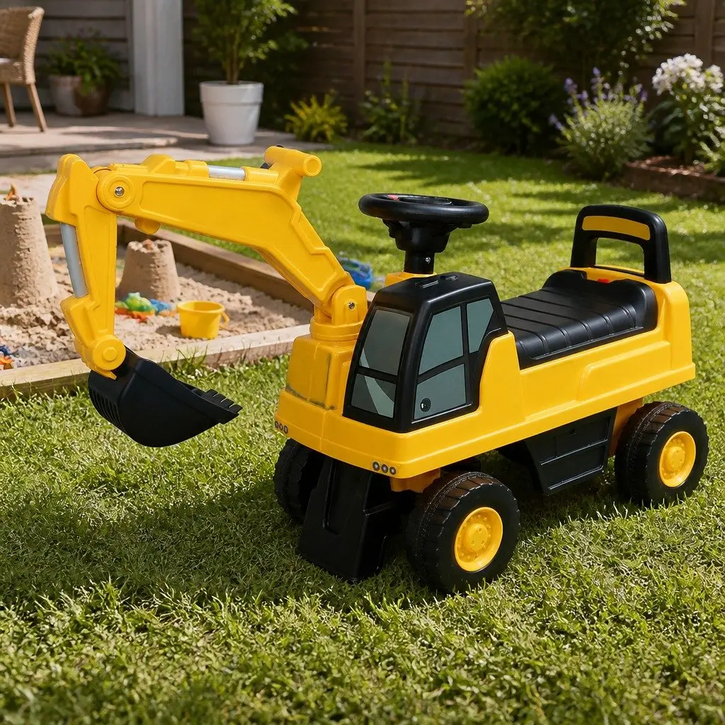 Kids Ride On Excavator Toy Digger Scoop Sand Indoor Outdoor Play Yellow 12-36 Months