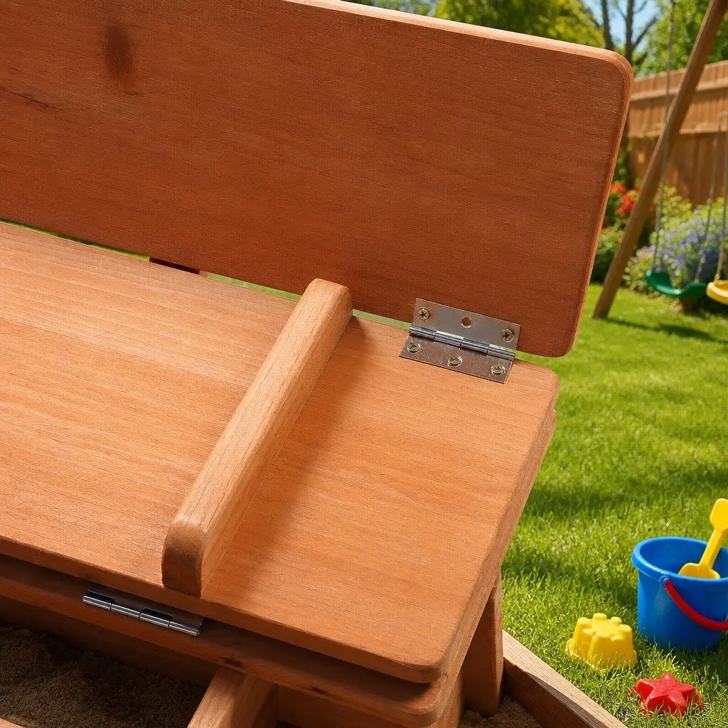 Kids Wooden Sandbox Outdoor Play with Adjustable Canopy Foldable Bench Seats Natural 112cm