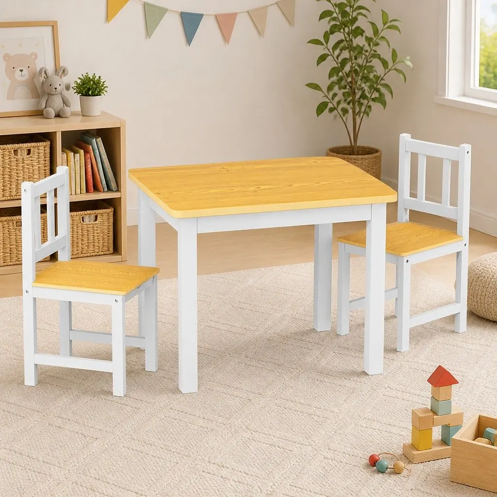 Kids Table and Chairs Set Study Activity Play Craft White 3 Piece