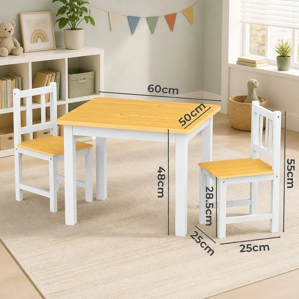 Kids Table and Chairs Set Study Activity Play Craft White 3 Piece