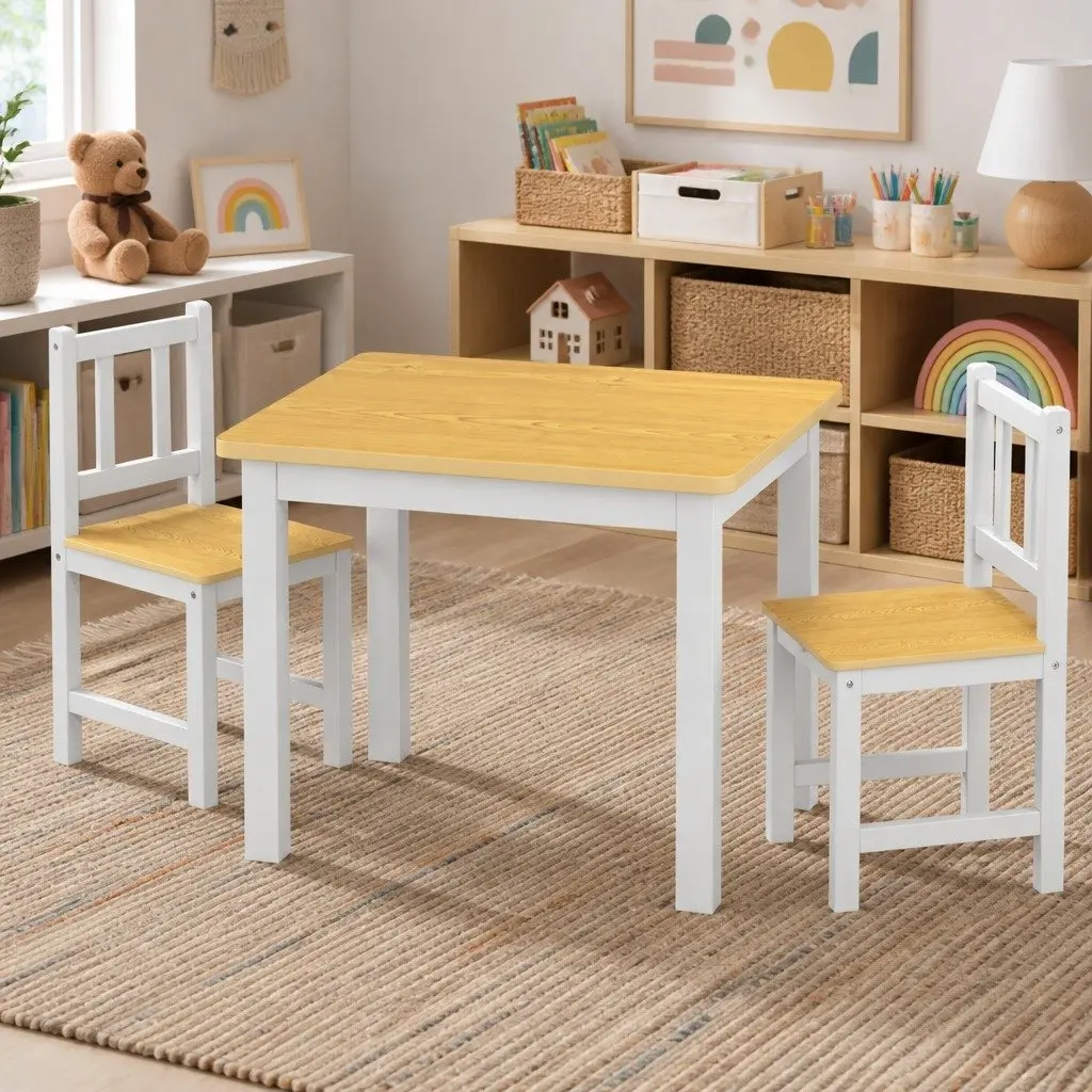 Kids Table and Chairs Set Study Activity Play Craft White 3 Piece