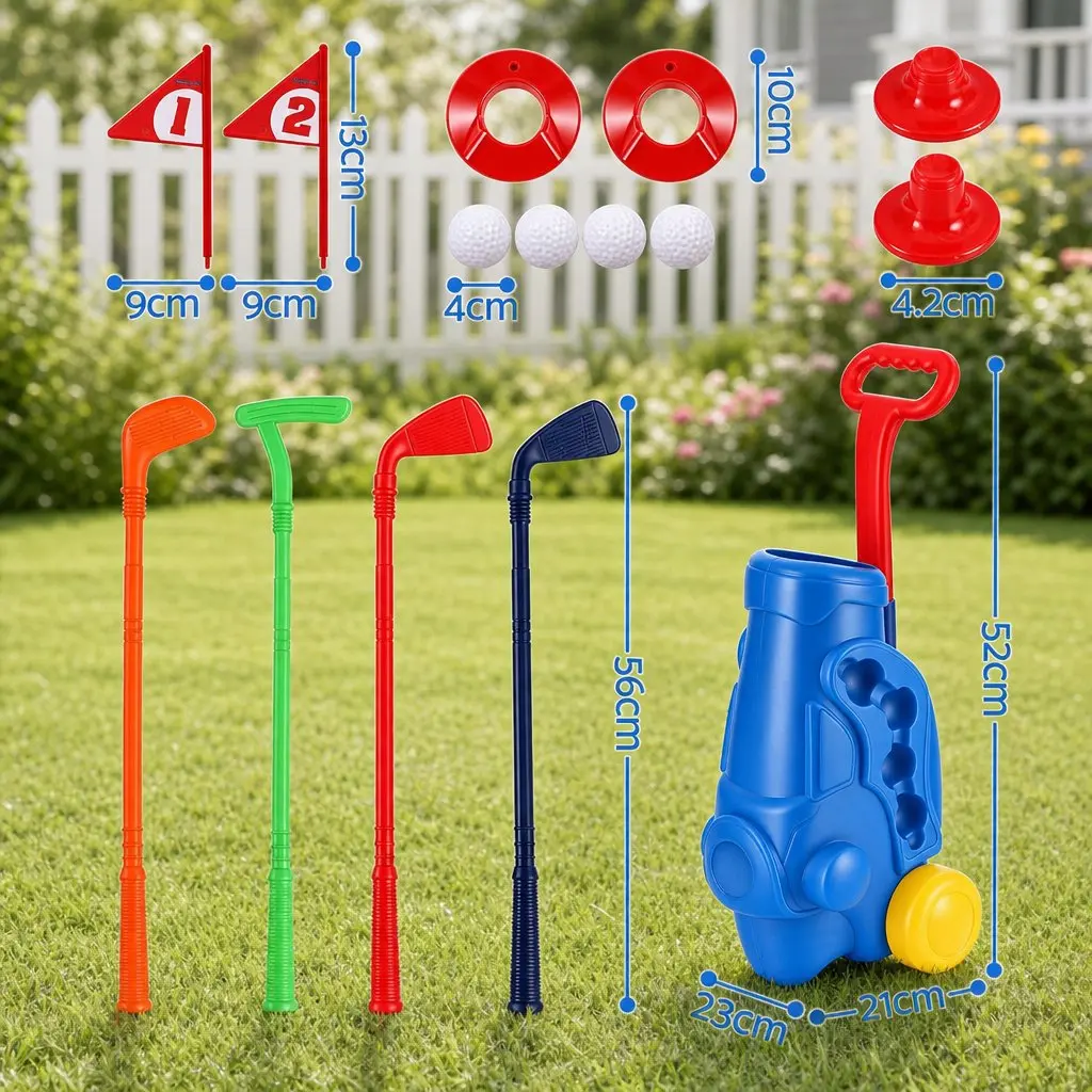 Kids Golf Set Indoor Outdoor Play 4 Clubs 4 Balls 2 Practice Holes Blue