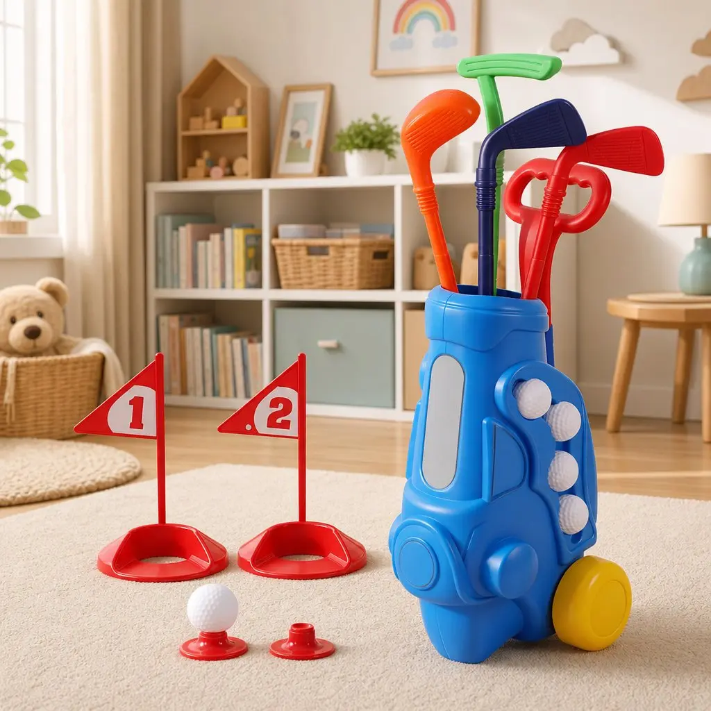 Kids Golf Set Indoor Outdoor Play 4 Clubs 4 Balls 2 Practice Holes Blue