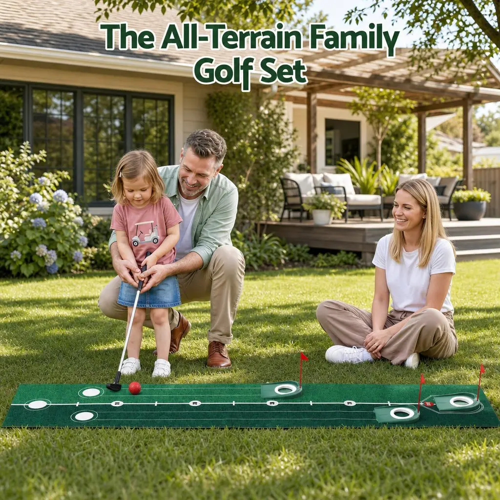 Kids Golf Putting Set Indoor Outdoor 2m Green Mat Club 12 Balls 3 Target Holes