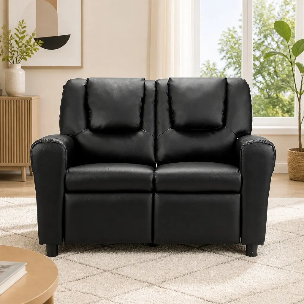 Kids Recliner Chair PU Leather Sofa Lounge Couch Armchair Black Furniture