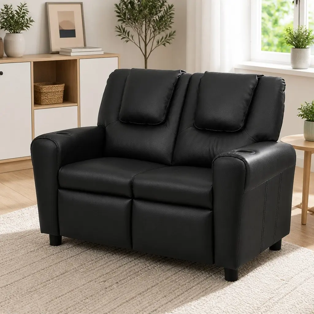 Kids Recliner Chair PU Leather Sofa Lounge Couch Armchair Black Furniture