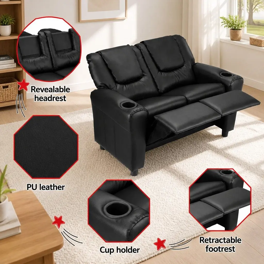 Kids Recliner Chair PU Leather Sofa Lounge Couch Armchair Black Furniture