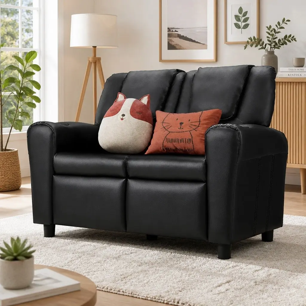 Kids Recliner Chair PU Leather Sofa Lounge Couch Armchair Black Furniture