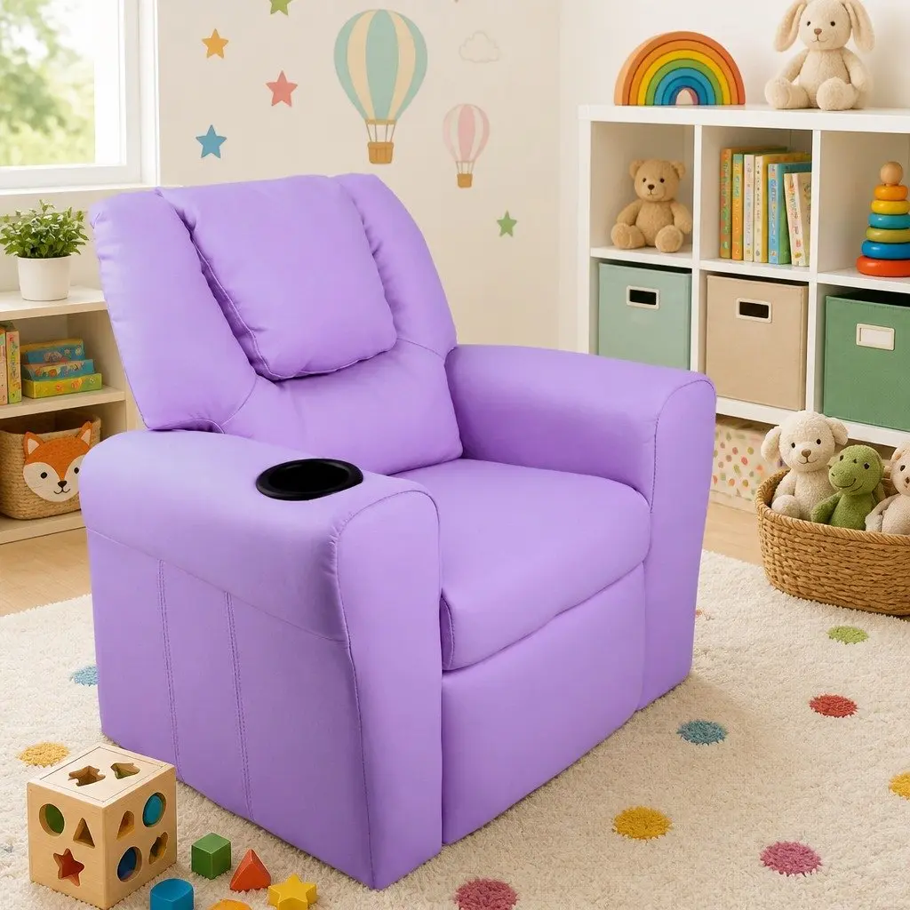 Kids Recliner Chair Purple PU Leather Sofa Lounge Couch 65 x 42 x 61cm