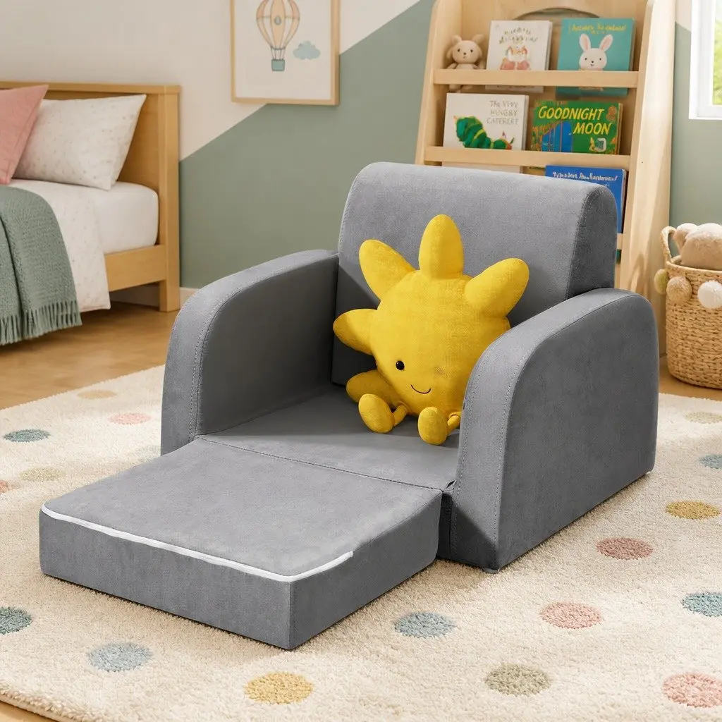 Kids Sofa 1 Seater Flip Open Couch Lounger Armchair Grey Children Furniture