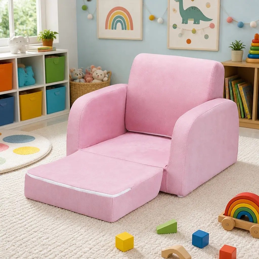 Kids Sofa 1 Seater Flip Open Couch Lounger Chair Pink Armchair Pretend Play