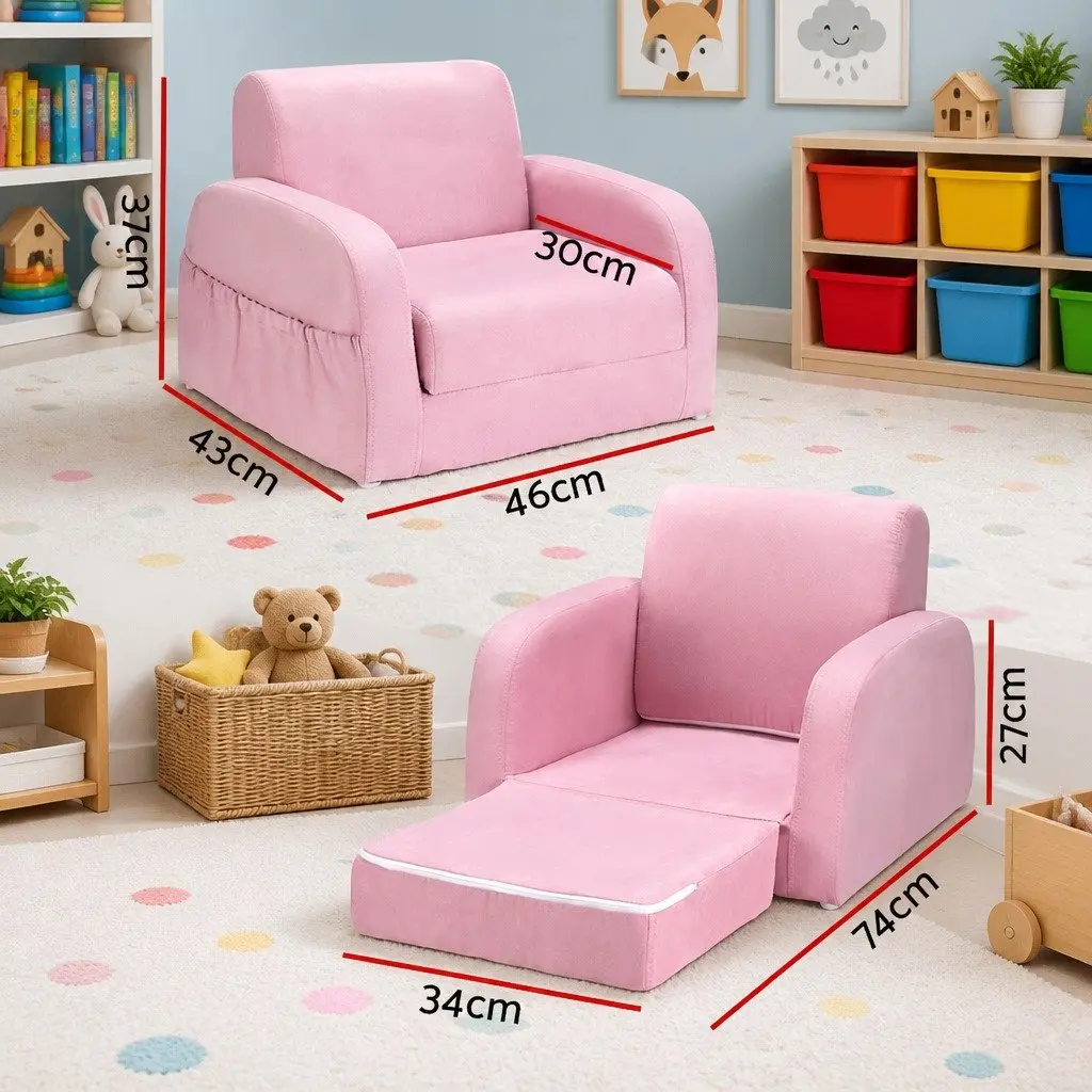 Kids Sofa Chair Pink 1 Seater Lounger Flip Open Couch for Pretend Play and Relaxation