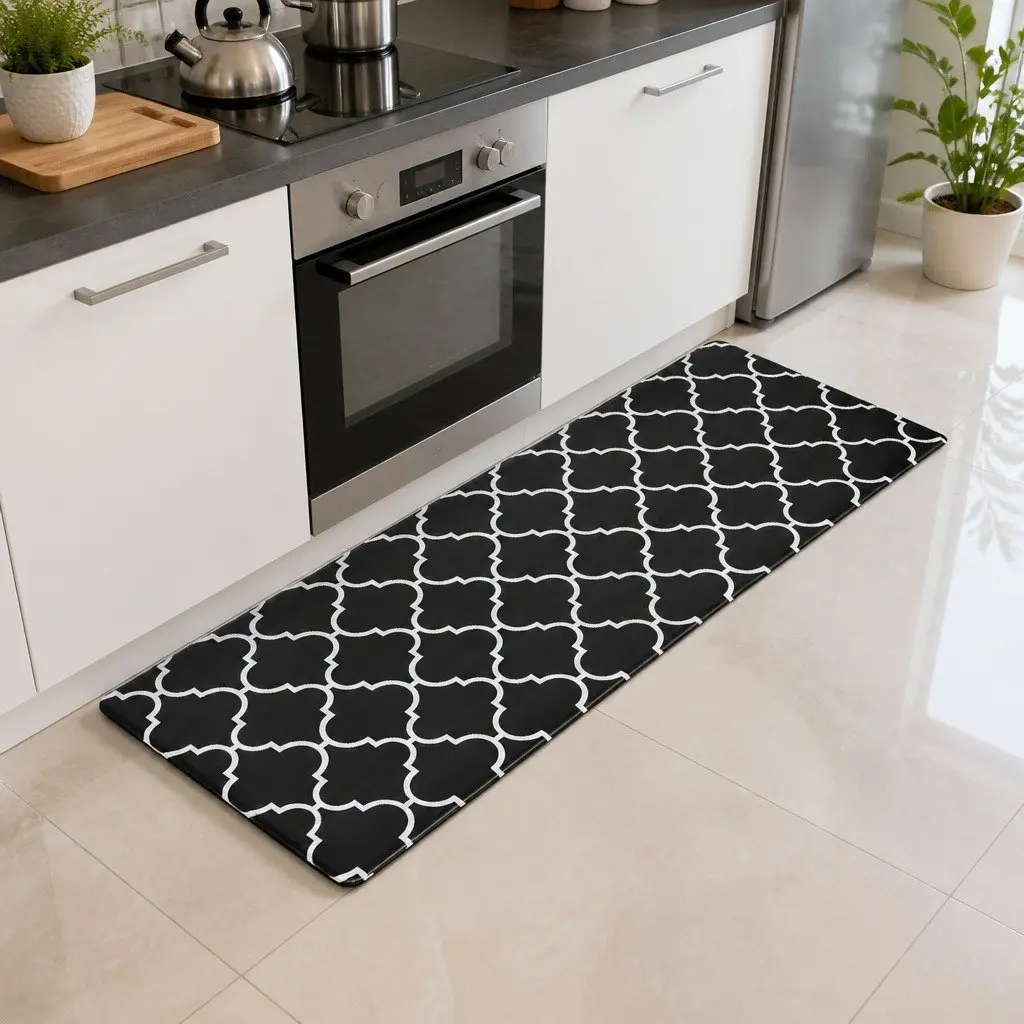 Kitchen Mat 45x120cm Non-slip PVC Floor Rug Cushioning Fatigue Relief Black