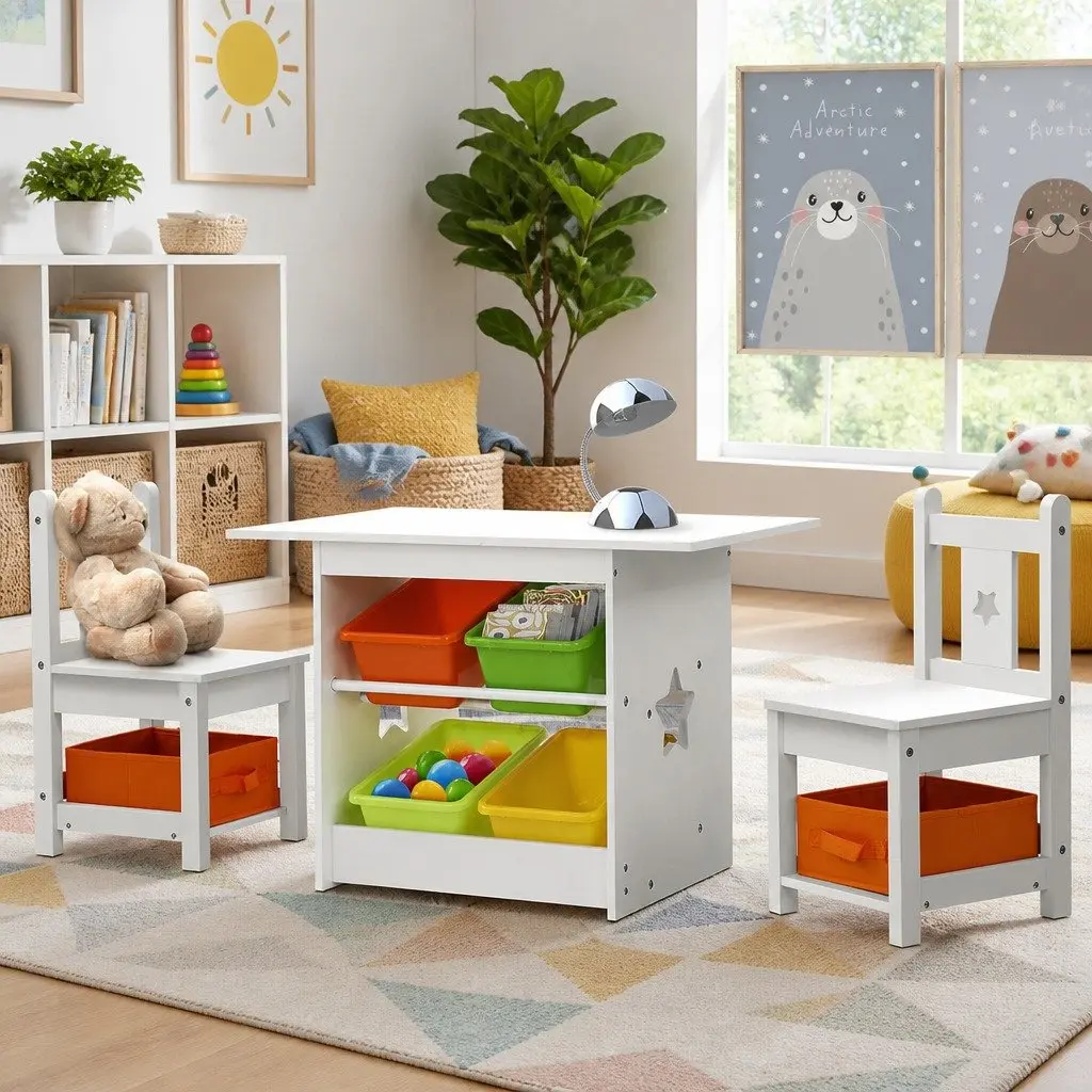 Kids Table and Chairs Set Children Furniture with Storage Boxes Play Dining