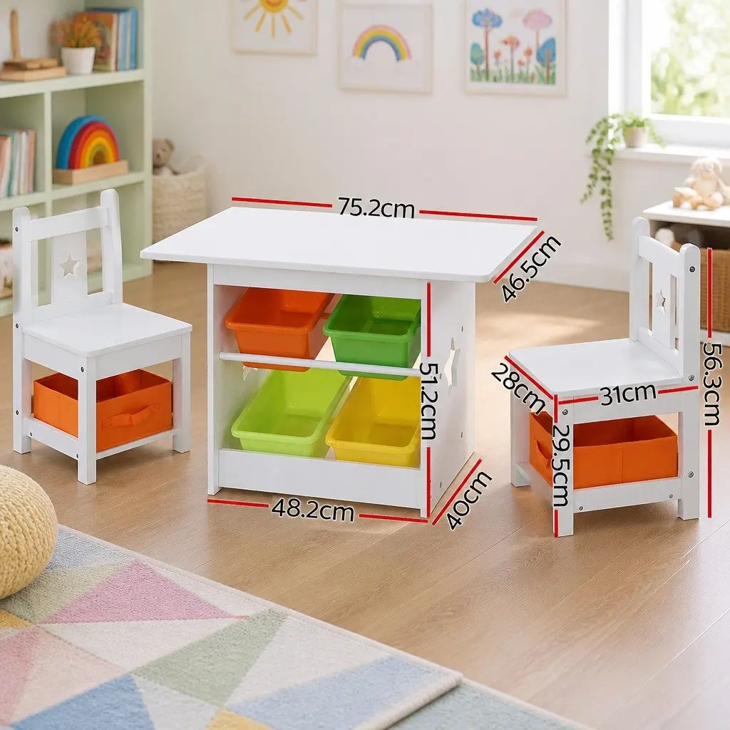 Kids Table and Chairs Set Children Furniture with Storage Boxes Play Dining