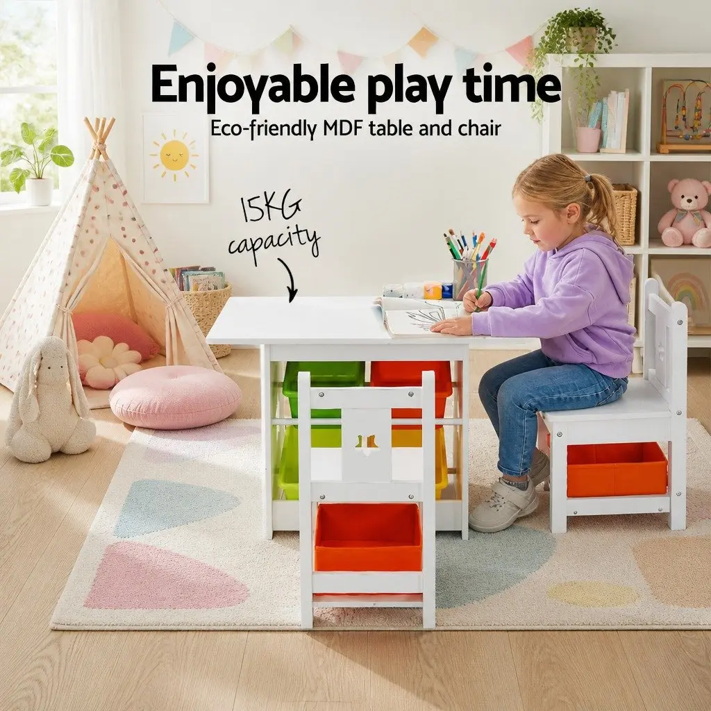 Kids Table and Chairs Set Children Furniture with Storage Boxes Play Dining