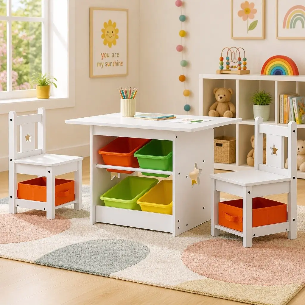 Kids Table and Chairs Set Children Furniture with Storage Boxes Play Dining