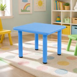 Kids Square Activity Table 60x60cm Blue Plastic Desk Study Adjustable Height